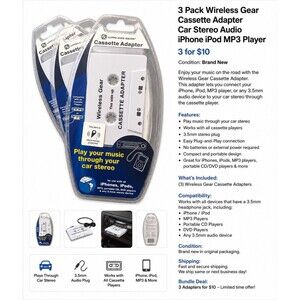 3 Pack Wireless Gear Cassette Adapter Bundle Car Stereo AUX for iPhone iPod MP3